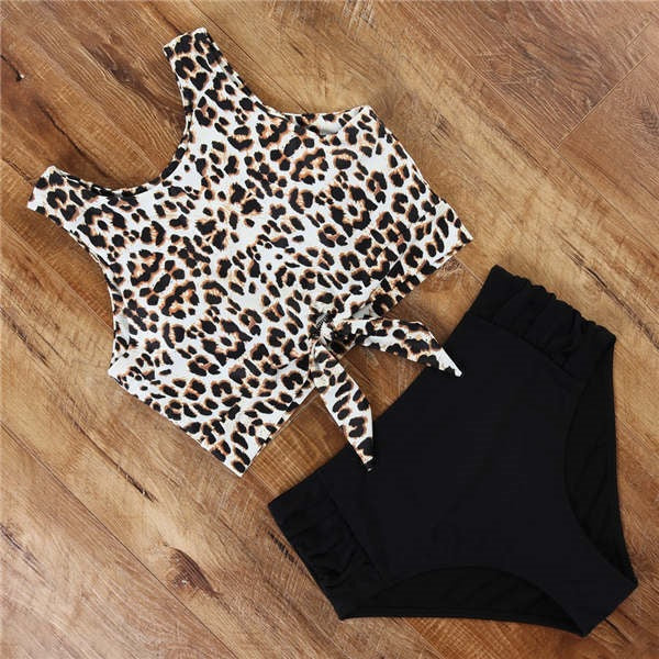 Modern High Waist Bikini Leopard Swimsuit Women Bikini Floral Swimsuit Set Two Piece Swimsuit For Women High Neck Bikini Push Up Swimwear Summer High Waisted Bathing Suit