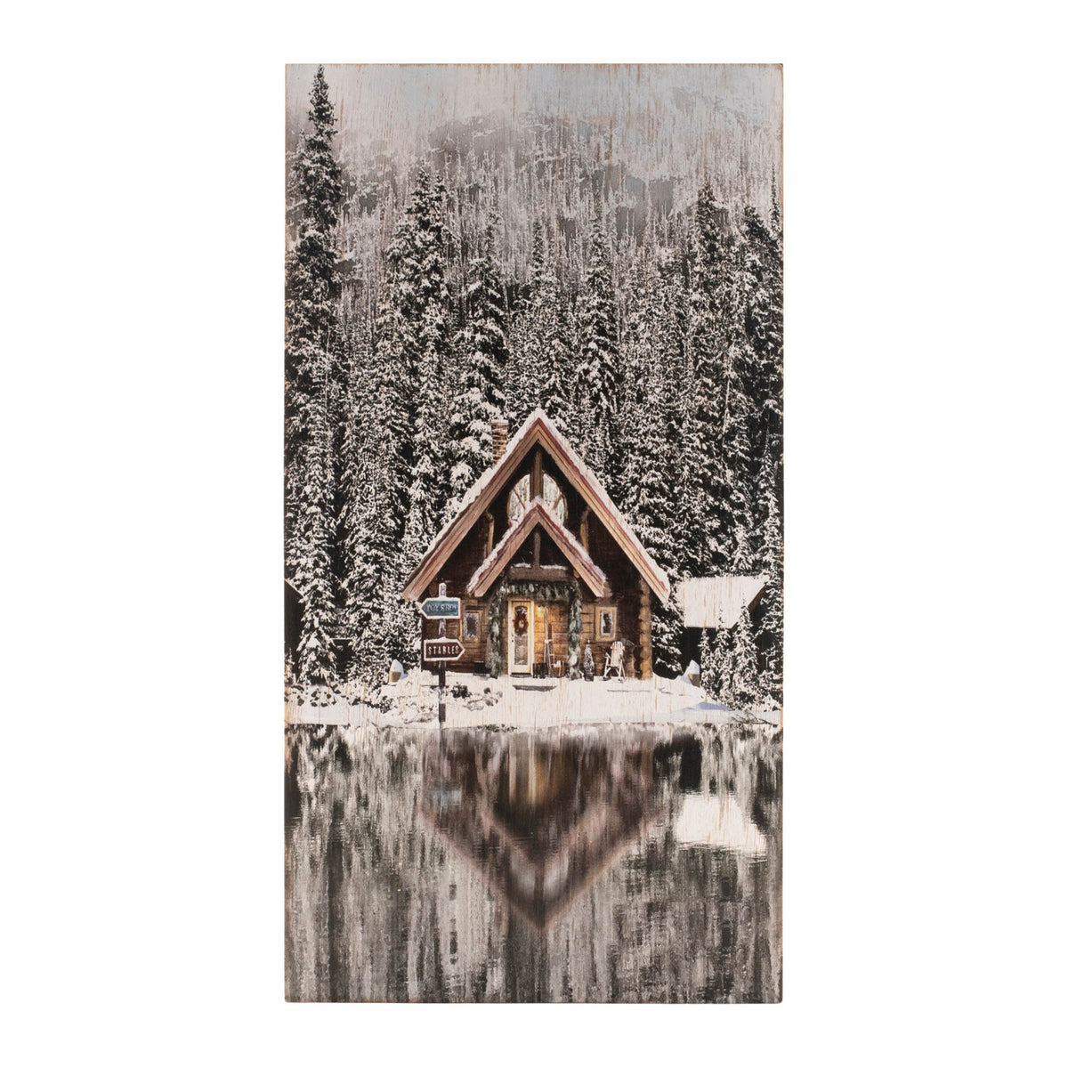 Wooden Winter Lake Lodge Plaque 17.5"H