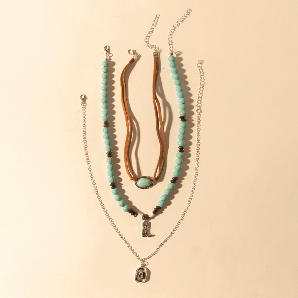 Myra Cody Charm Layered Necklace for Women with turquoise beads and horseshoe detail for western wear