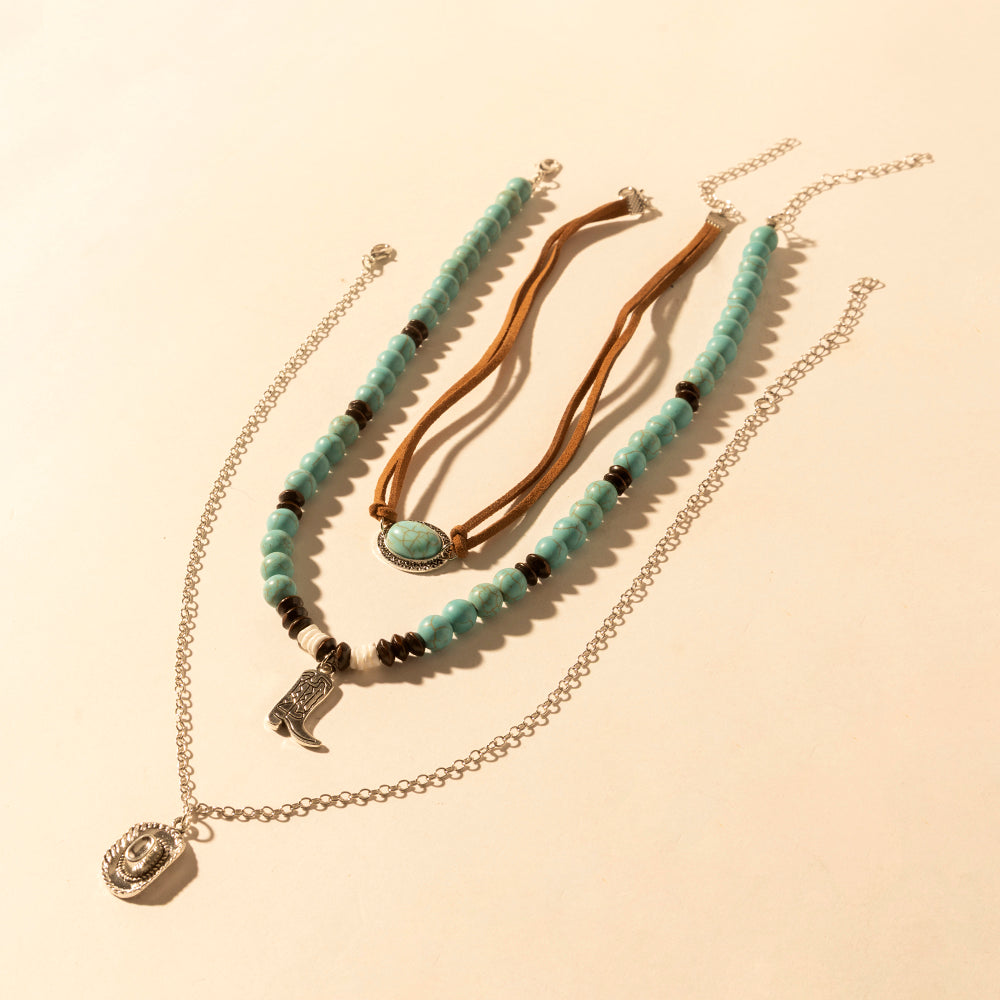Myra Cody Charm Layered Necklace for Women with turquoise beads and horseshoe detail for western wear
