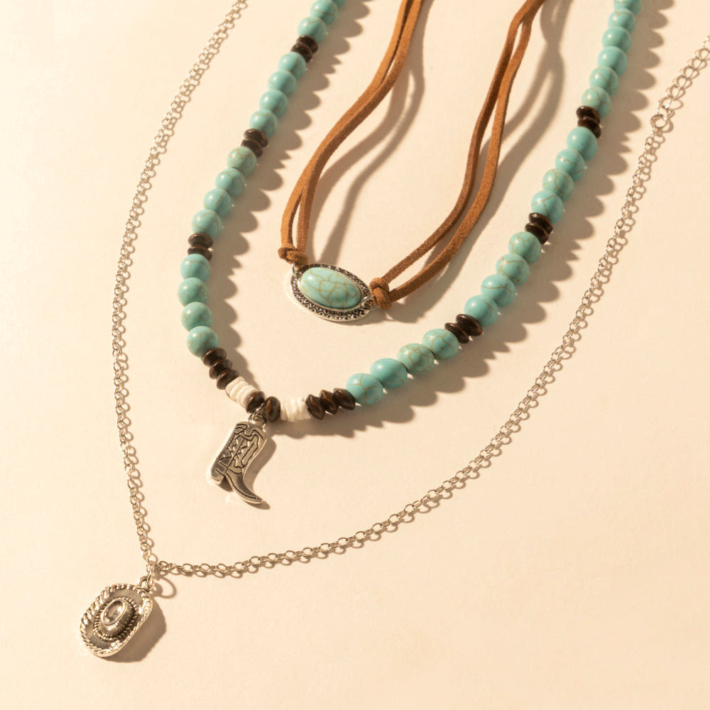 Myra Cody Charm Layered Necklace for Women with turquoise beads and horseshoe detail for western wear